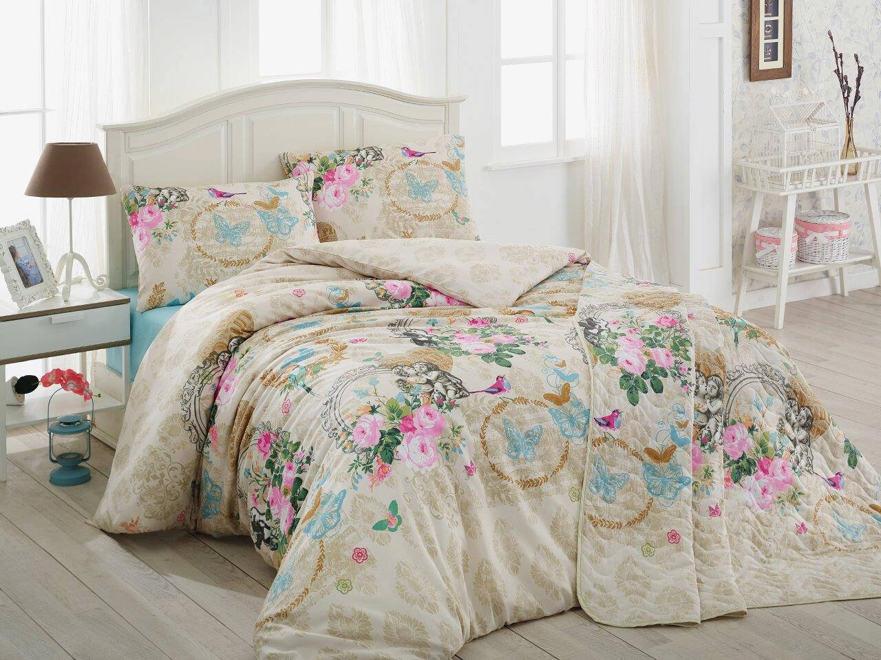 Lenjerie de pat pentru o persoana (EU) (IT), 2 piese, L'essentiel Maison, Angel, Beige / Camel / Blue / Pink / Green - imagine 3
